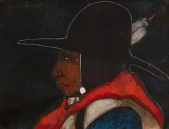 Kevin Red Star, Sketch and Portrait, mixed media