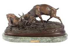 Pierre Jules, Mene (1810-1879) Fighting Elk, bronze on marble base