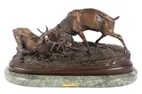 Pierre Jules, Mene (1810-1879) Fighting Elk, bronze on marble base