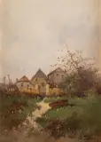 Eugène Galien-Laloue, Entrance to the Farm, oil on canvas
