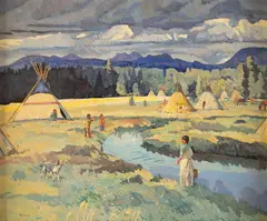 Sheryl Bodily, Chores in Camp, oil on board