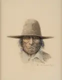 Indian in Hat by Olaf C. Wieghorst, watercolor, offered Mar 2025