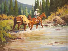 Jim C. Norton, Crossing the Little Fork, oil on board
