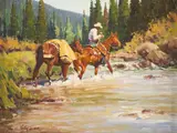 Jim C. Norton, Crossing the Little Fork, oil on board