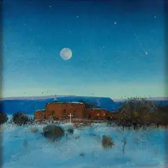 Tom Perkinson, Moon Over the Mission Church, watercolor
