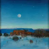 Tom Perkinson, Moon Over the Mission Church, watercolor