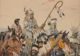 Nick Eggenhofer, Blackfoot Chief in Village, gouache
