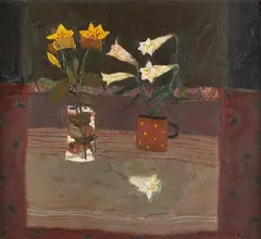 Sandy Murphy, Still Life with Lilies, oil on canvas under glass