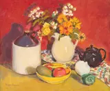 Mixed Flowers by Margaret Vollmer, oil on board, offered Mar 2025