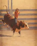 Tucker Smith, Ridin' a Bull, oil on canvas