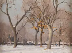 T. Allen Lawson, Lingering Leaves, oil on board
