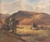 Jack Lauritz, Farm at Sunset, oil on canvas