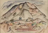 Mountain Village by Polia Pillin, watercolor, offered Mar 2025