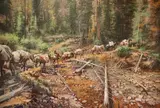 Trail to the Yellowstone River, Headwater, WY by Valeriy Kagounkin, oil on panel, offered Mar 2025