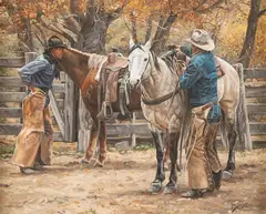 Mark Swanson, Saddling, oil on canvas