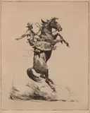 Edward Borein, Cinch Rider, etching Original pencil signature lower right Verso: Old Fenn Galleries sticker