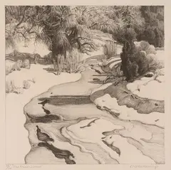 The Frozen Stream by Ernest Martin Hennings, etching Original pencil signature lower right, offered Mar 2024