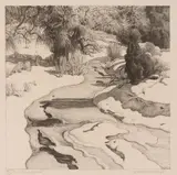Ernest Martin Hennings, The Frozen Stream, etching Original pencil signature lower right