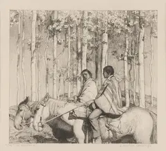The Hunters by Ernest Martin Hennings, etching Original pencil signature lower right, offered Mar 2024