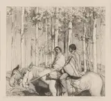 Ernest Martin Hennings, The Hunters, etching Original pencil signature lower right