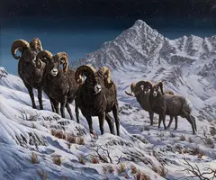 R.G. Finney, Moonlight Gathering, oil on canvasboard
