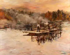 Terry Mimnaugh, Flathead River Ferry, acrylic on board