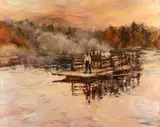 Terry Mimnaugh, Flathead River Ferry, acrylic on board