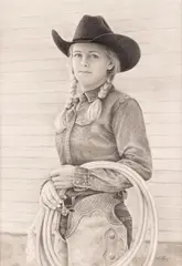 Cindy Long, Cowgirl Ropin', graphite