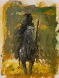 On Horseback by Rocky Hawkins, oil under glass, offered Mar 2024
