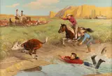 John Clymer, Untitled (Roping a Calf), oil on board