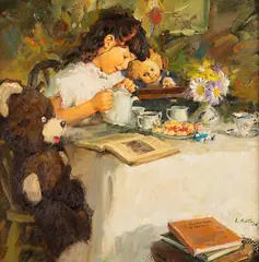 Loren Entz, Tea for Three, oil on canvas