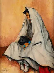 Paul Dyck, Girl with a Black Bowl, oil on board