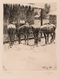 William "Bill" Gollings, Waiting, etching Original pencil signature lower right