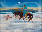 George E. Flett, Blue Jays Call, oil on canvas