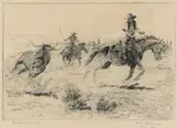 William "Bill" Gollings, Bustin' A Steer, etching Original pencil signature and date 1927 lower right