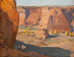 Russell Case, Canyon Riders, oil on canvasboard