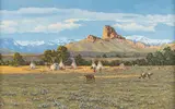 Camp on the South Fork of the Shoshone by George Dabich, oil on board, offered Mar 2024