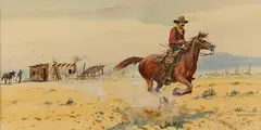 Austin Deuel, Cowboy and Horse, gouache