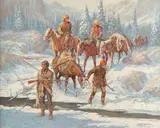Fred Oldfield, Hunters in the Snow, oil on canvas