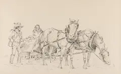 Conversation by Ace Powell, ink drawing, offered Mar 2024