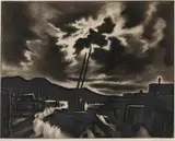 Gene Kloss, Moonlit Kiva, etching Original pencil signature and