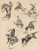 Edward Borein, Untitled - Rodeo Scenes, pen and ink on paper