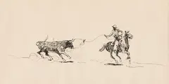 Pulling a Steer by Edward Borein, pen and ink, offered Mar 2024