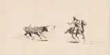 Edward Borein, Pulling a Steer, pen and ink