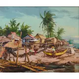 Gabriel Custodio, "Dalahican, Cavite," [A Village Scene], 1968, oil on canvas board, [approximate dimensions -