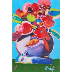 Peter Max, "Flowers II,", 2006, mixed media painting with acrylic on colored lithograph