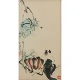 Chang Ta-chien, and Zheng Yuebo (1907–1991) Cat, Bee, and Grasshopper beneath a Pumpkin Vine Late 1960s