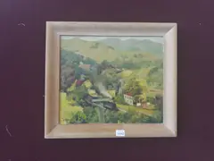 Clarence K. Hinkle, Landscape with Steam Locomotive, oil on canvas, [approximate dimensions -