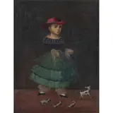 Horacio Rentería, Niña con perros, Óleo sobre tela