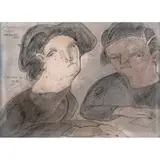 Jose Luis Cuevas, Jugadores de cartas, Tinta y acuarela sobre papel, doble vista